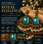 Antique Gold Teal Stone Chandbali with Kundan & Pearl Drops