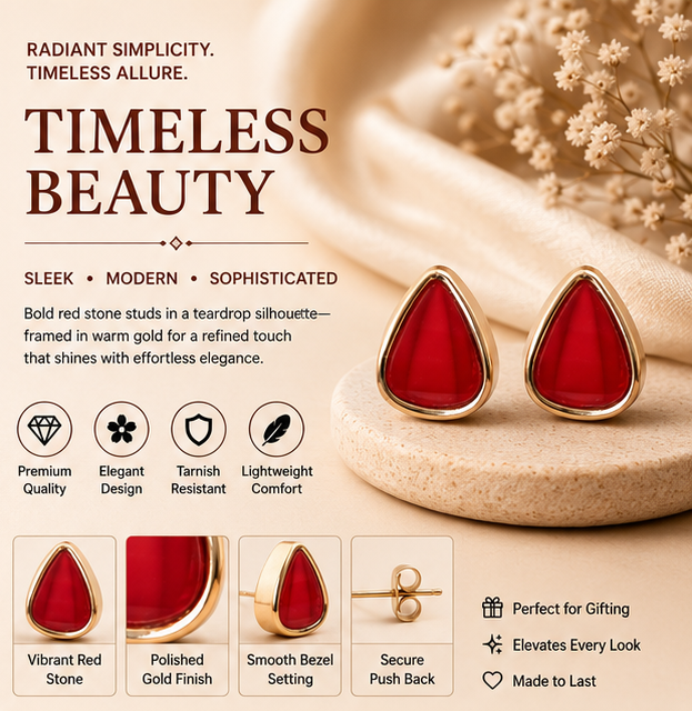 Rose Gold Ruby Teardrop Stud Earrings
