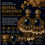 Antique Gold Deep Blue Stone Chandbali with Kundan & Pearls