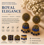 Blue Stone Antique Gold Jhumka Earrings with Sun Stud