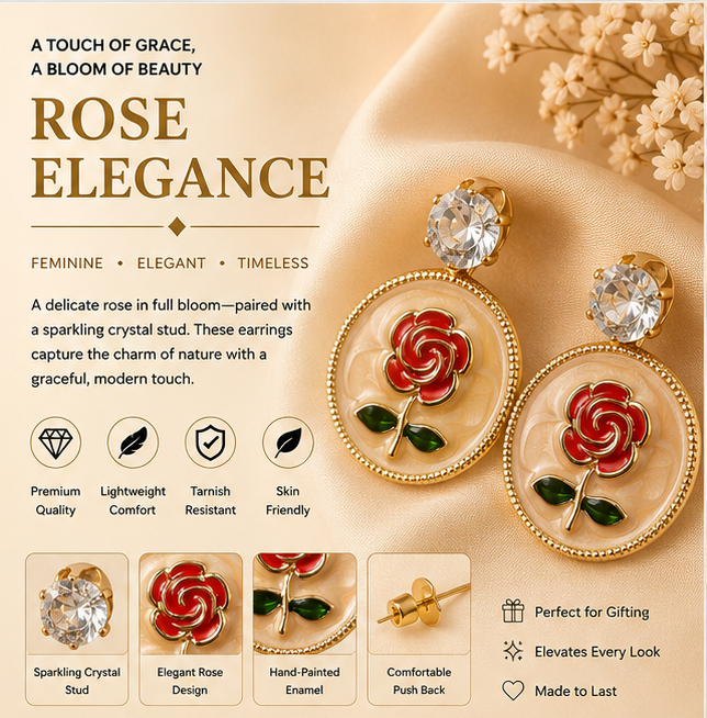 Gold Rose Medallion Drop Earrings – Ivory