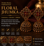 Copper Flower Stud Cage Jhumka – Red Stone