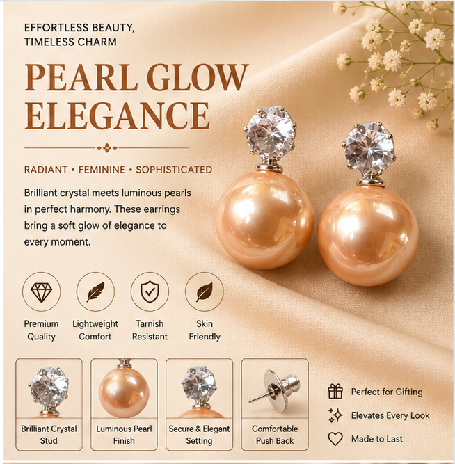Silver Champagne Pearl Stud Earrings