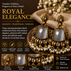 Antique Gold Grey Stone Chandbali with Kundan & Pearl Drops