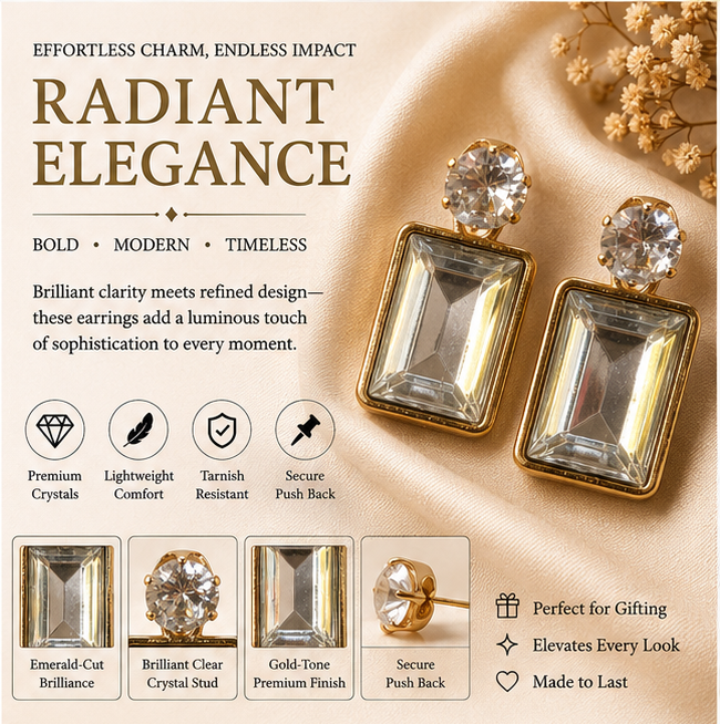 Gold Clear Crystal Drop Earrings