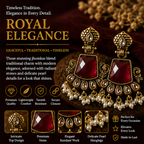 Antique Gold Ruby Red Stone Chandbali with Kundan & Pearls