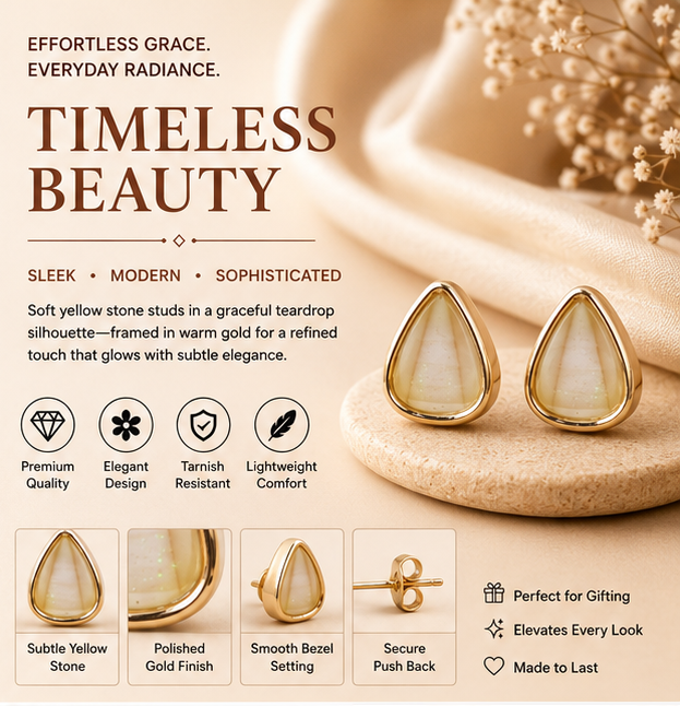 Rose Gold Champagne Teardrop Stud Earrings