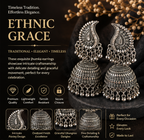 Oxidised Silver Paisley Jhumka Earrings with Ball Fringe