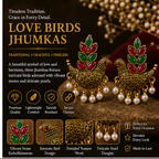 Antique Gold Love Bird Earrings with Pearl Drops