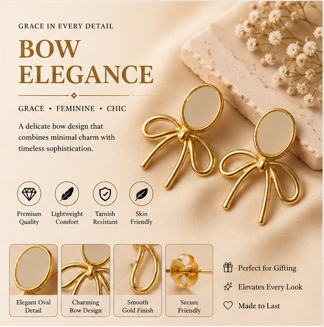 Gold Bow Stud Earrings
