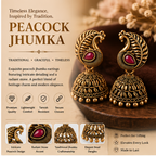 Antique Gold Peacock Jhumka with Ruby Stone