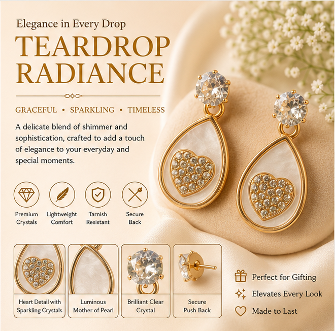 Gold Ivory Teardrop Heart Earrings