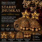 Antique Gold Star Stud Jhumka with Champagne Stones