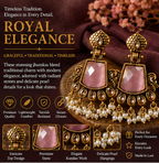 Antique Gold Pink Stone Chandbali with Kundan & Pearl Drops