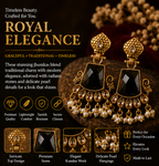 Antique Gold Black Stone Chandbali with Pearl Drops