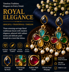 Antique Gold Multicolour Clover Drop Earrings with Pearl Fringe
