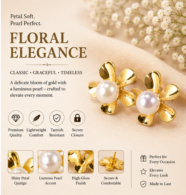Gold Pearl Drop Earrings