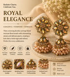 Antique Gold Aurora Crystal Flower Stud Jhumka with Pearls