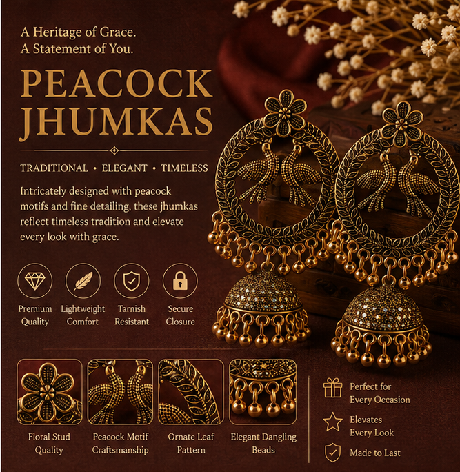 Antique Copper Twin-Bird Wreath Chandbali Jhumka