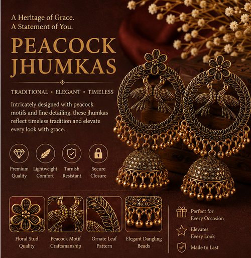 Antique Copper Twin-Bird Wreath Chandbali Jhumka