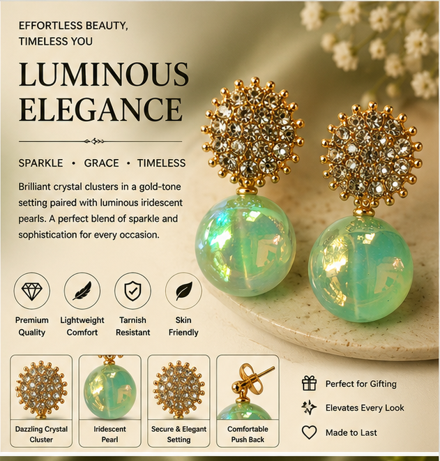 Gold Mint Pearl Drop Earrings