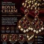 Antique Gold Ruby Clover Drop Earrings with Pearl Fringe