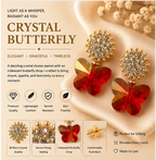 Gold Ruby Butterfly Crystal Earrings