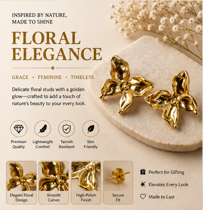 Gold Floral Stud Earrings