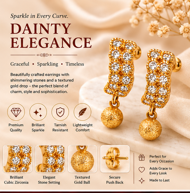 Gold Double-Row Crystal Huggie with Ball Drop