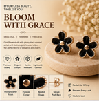 Rose Gold Black Floral Stud Earrings