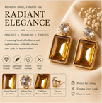 Gold Amber Emerald Crystal Drop Earrings