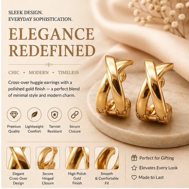 Gold Crossover X Huggie Earrings