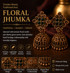 Copper Flower Stud Cage Jhumka – Green Stone