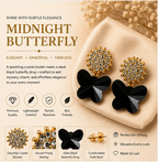 Gold Black Butterfly Crystal Earrings