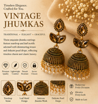 Antique Copper Smoky Crystal Leaf Stud Jhumka with Pearls