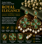 Antique Gold Mint Green Clover Drop Earrings with Pearl Fringe