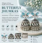 Oxidised Silver Blue Butterfly Stud Aurora Jhumka