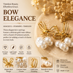 Gold Bow Knot Pearl Cluster Drop Earrings