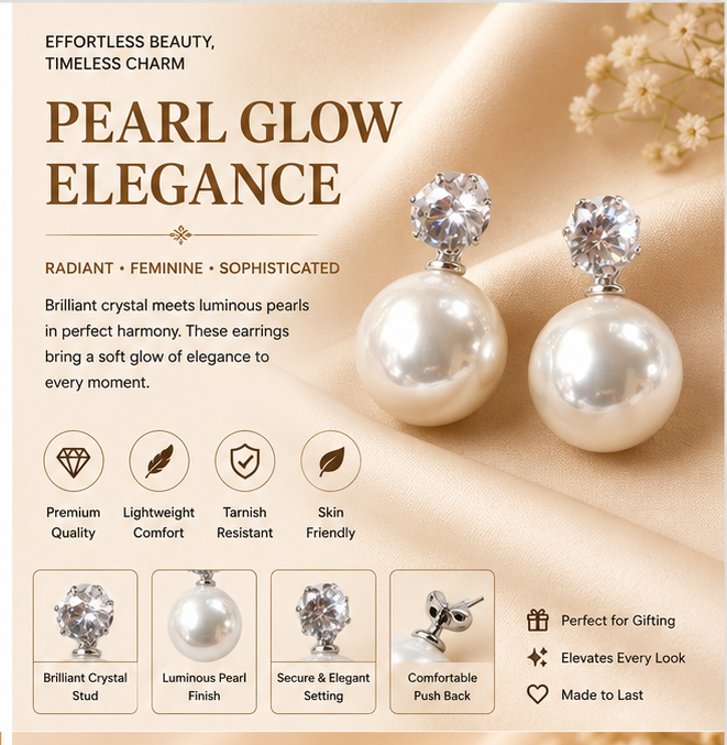 Silver White Pearl Stud Earrings