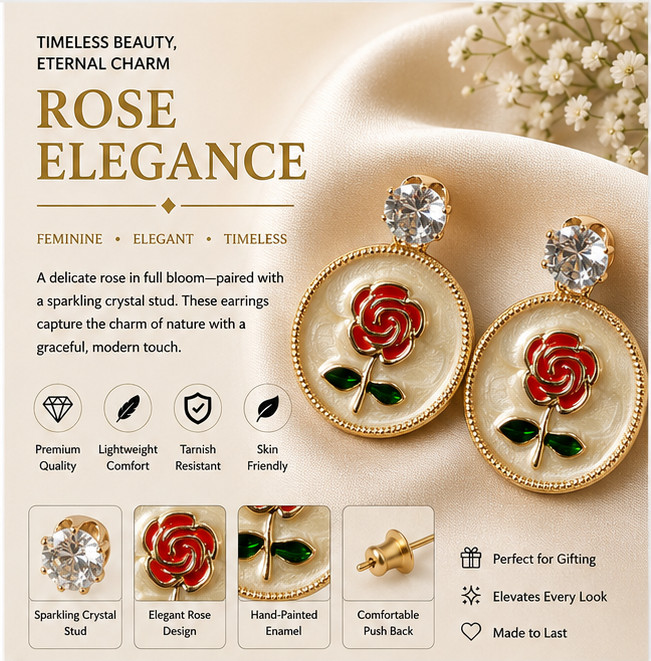 Gold Rose Medallion Drop Earrings – Champagne