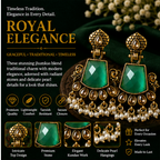 Antique Gold Emerald Green Stone Chandbali with Kundan & Pearls