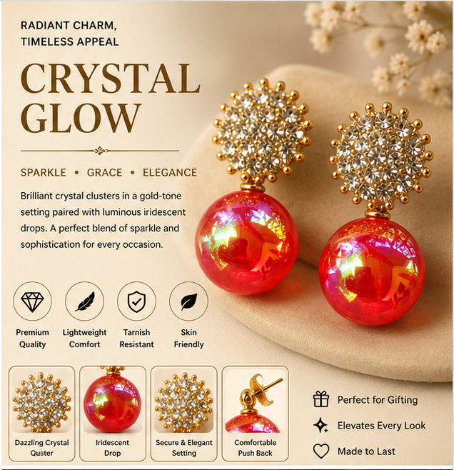Gold Ruby Red Pearl Drop Earrings