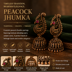 Oxidised Copper Peacock Jhumka with Pink Stone