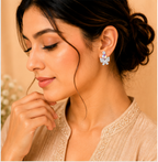 Silver Violet Butterfly Crystal Drop Earrings
