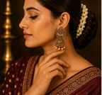 Antique Copper Crescent Arch Jhumka with Crystal Studs
