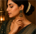 Antique Gold Flower Stud Cage Jhumka – Green Stone