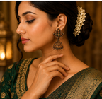 Copper Flower Stud Cage Jhumka – Green Stone