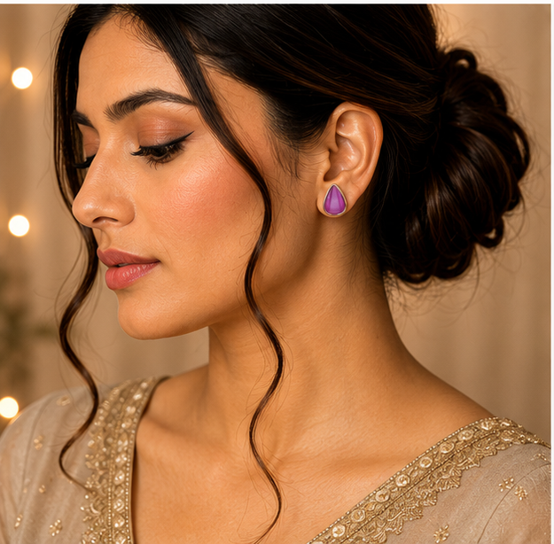Rose Gold Amethyst Teardrop Stud Earrings