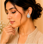 Silver Pink Butterfly Crystal Drop Earrings