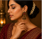 Antique Gold Flower Stud Cage Jhumka – Red Stone